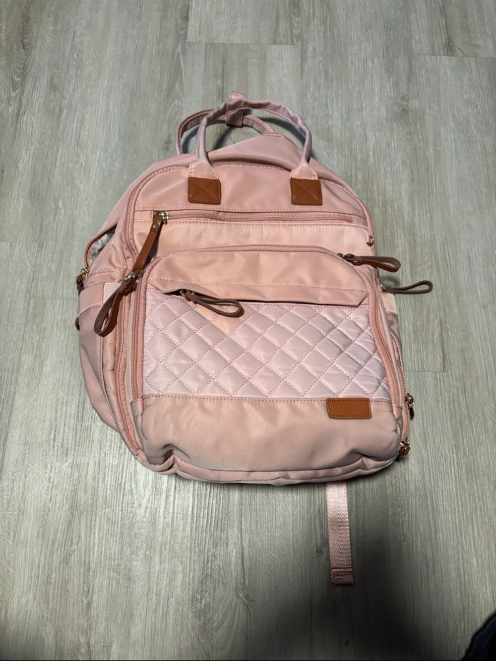 Quilted Light Pink Diaper Bag Backpack